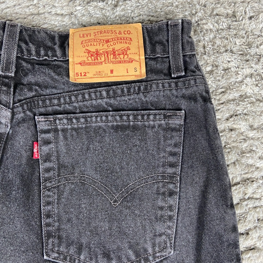 Vintage Levi 512 Jeans Women 14 Black Denim Slim Fit Tapered Leg 90s Made in USA